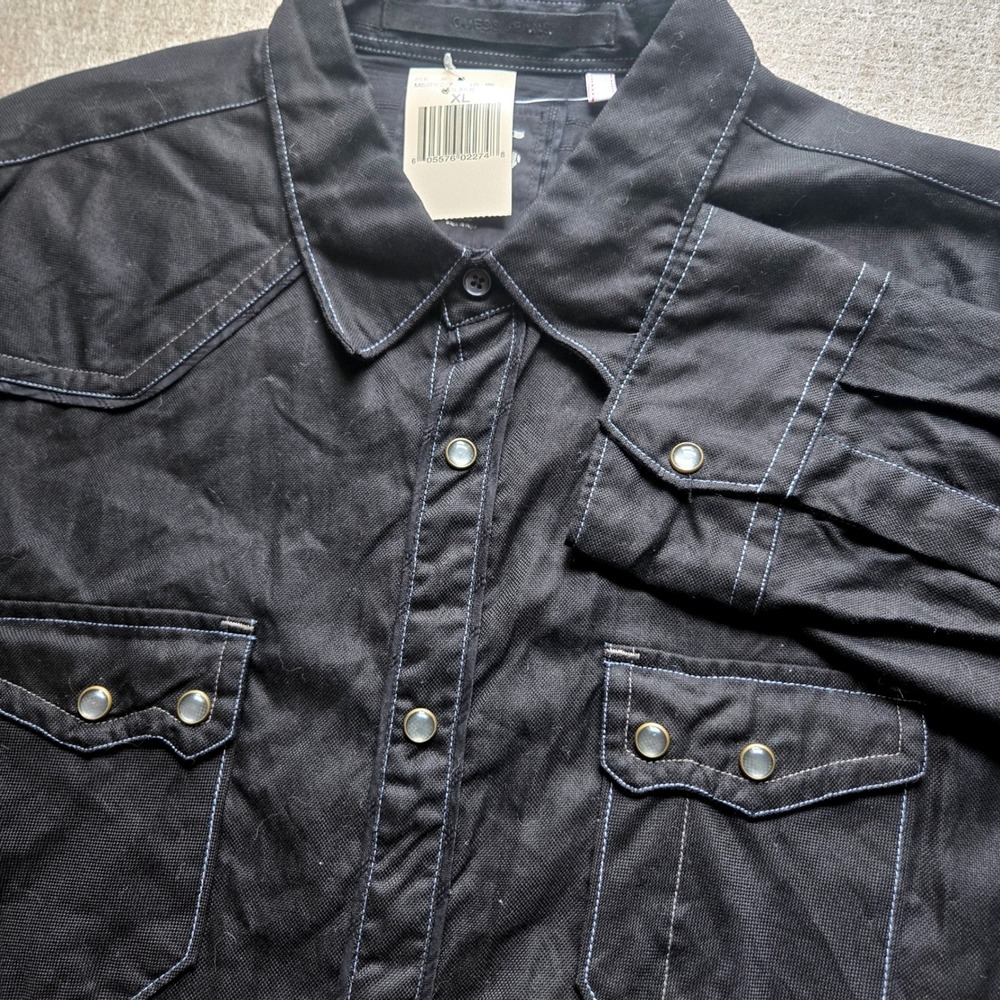 Vintage Guess Jeans Men Black Western Pearl Snap Shirt Contrast Stitch XL NWT